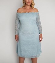 Aarya Curve Pale Blue Lace Bardot Dress